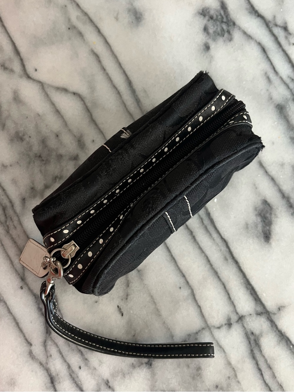 Vintage Coach Signature Jacquard Wristlet Pouch Black